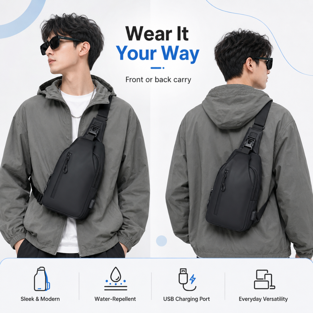 Torba Crossbody Sling na Ramię – Lekka Wodoodporna Saszetka z Regulowanym Paskiem do Podróży