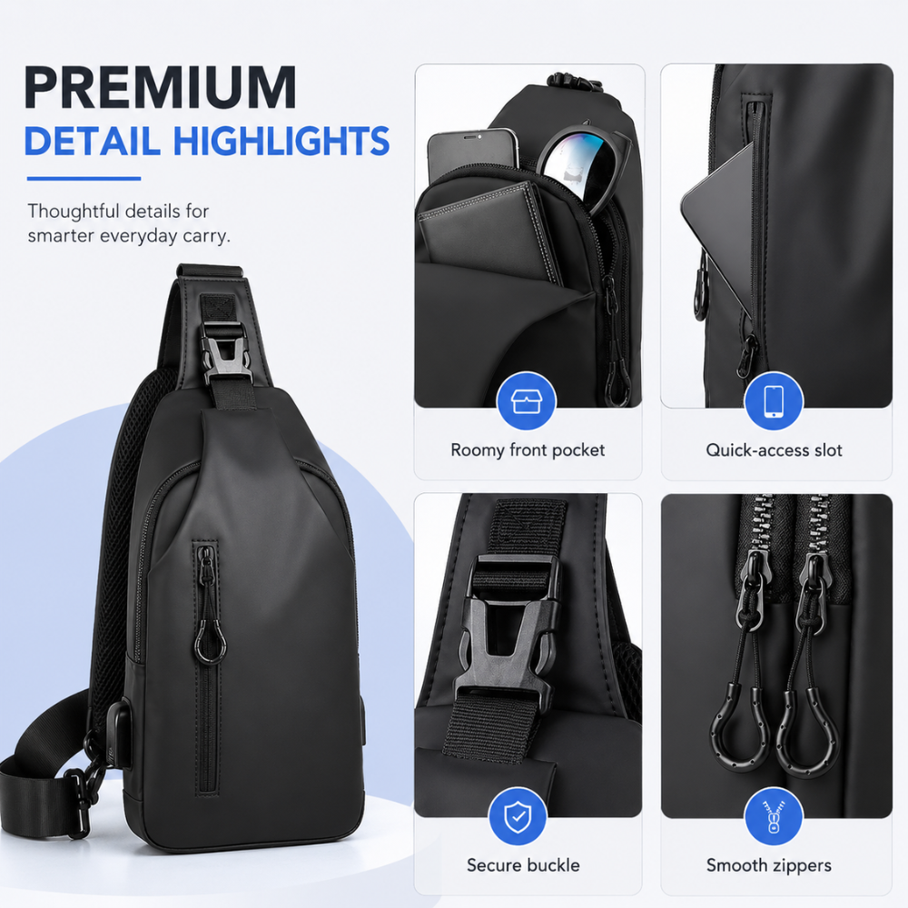Torba Crossbody Sling na Ramię – Lekka Wodoodporna Saszetka z Regulowanym Paskiem do Podróży