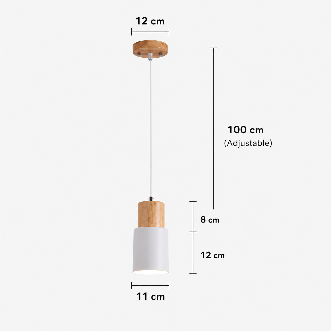 Nowoczesna Lampa Wisząca z Drewna i Metalu – Cylindryczna Lampa Sufitowa z Regulowanym Kablem