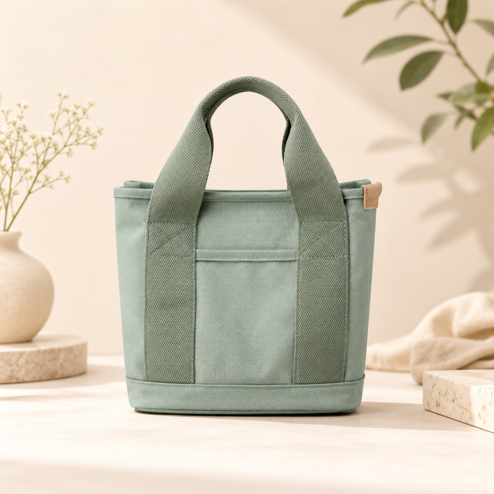 Mała Torebka Canvas Tote z Paskiem – Wielofunkcyjna Torba na Ramię z Kieszeniami i Organizerem