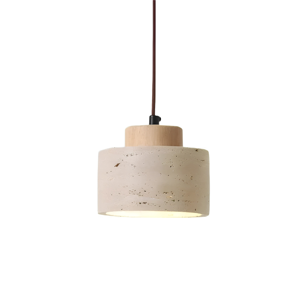 Lampa wisząca nad stół z trawertynu z dębowym wykończeniem, klosz o średnicy 12 cm