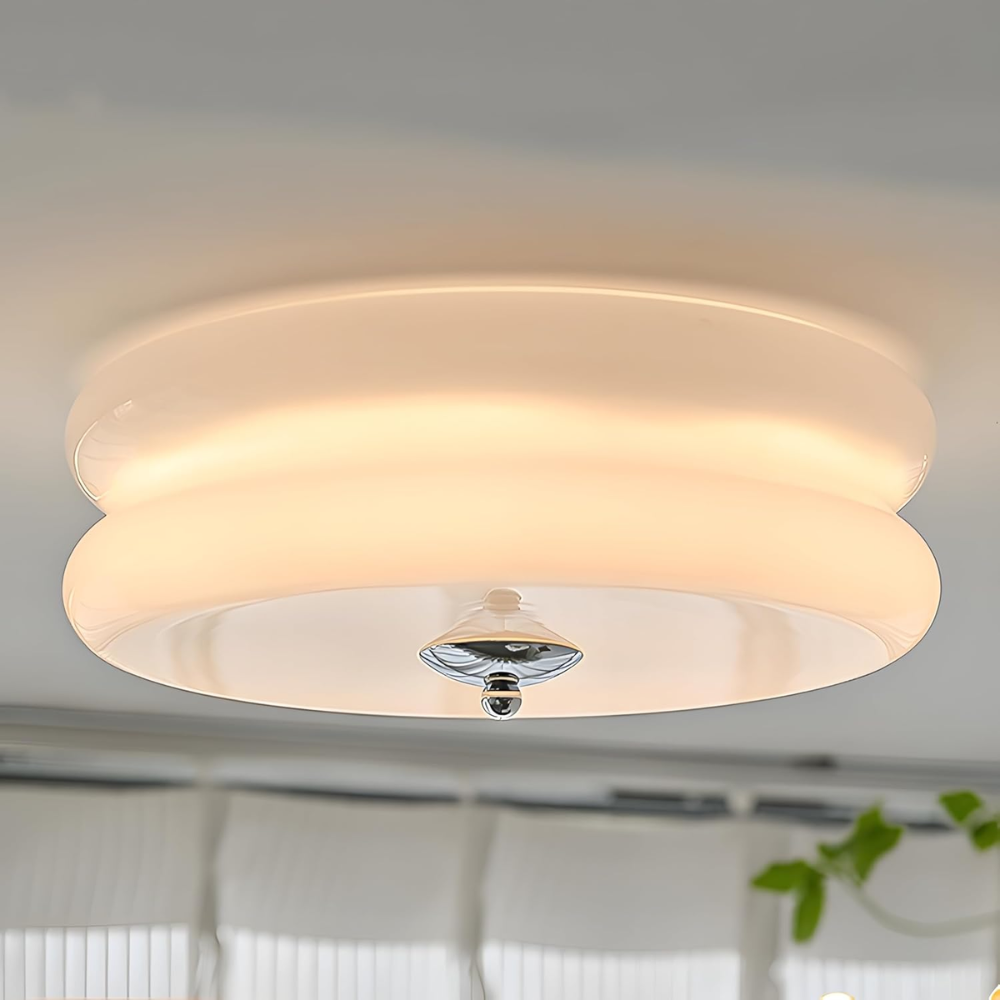 Okrągła Lampa Sufitowa Natynkowa – Klosz w Stylu Mlecznego Szkła, LED do Salonu i Sypialni