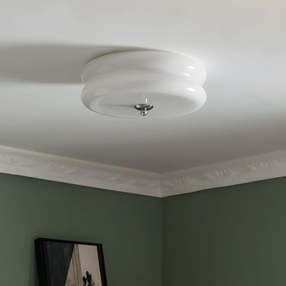 Okrągła Lampa Sufitowa Natynkowa – Klosz w Stylu Mlecznego Szkła, LED do Salonu i Sypialni