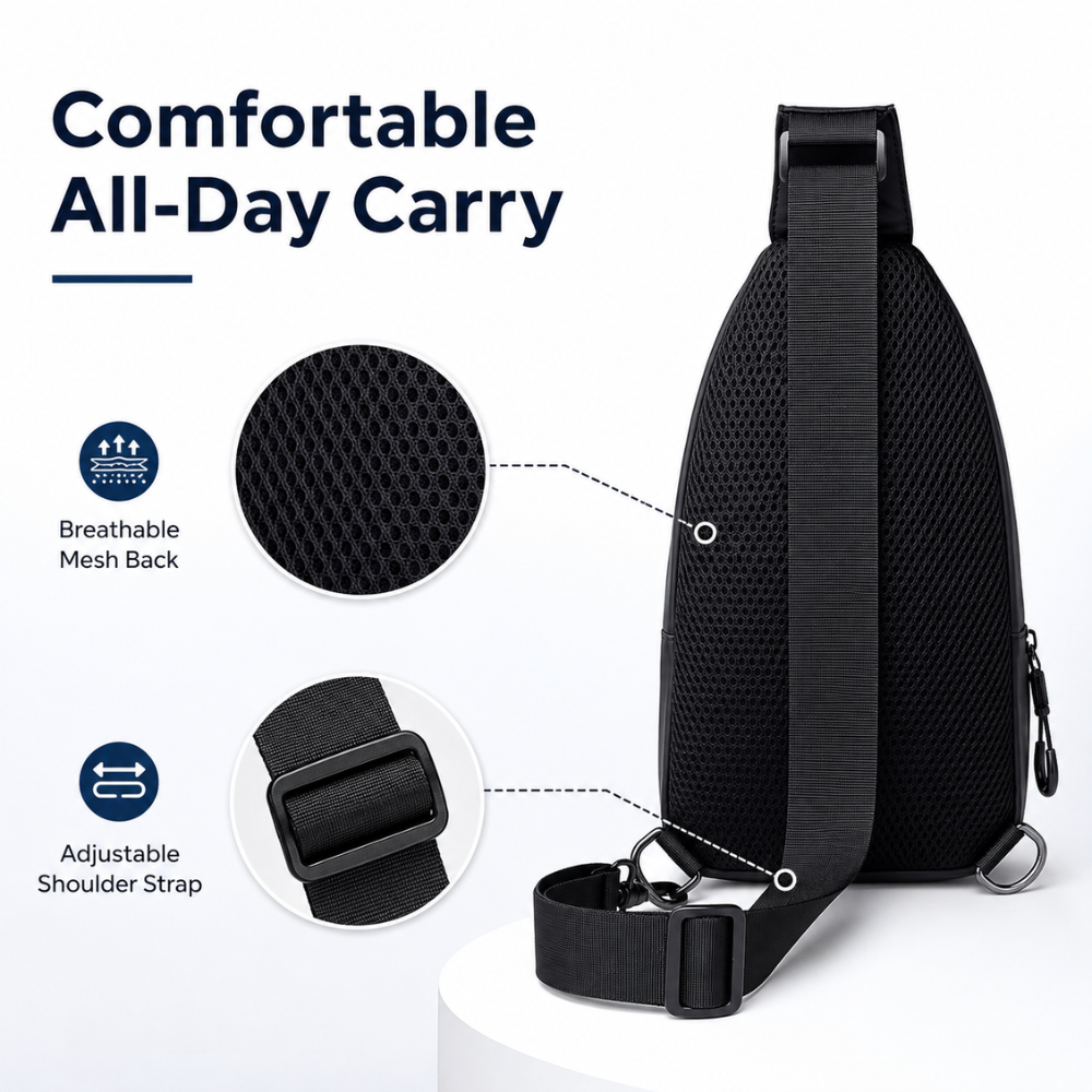Torba Crossbody Sling na Ramię – Lekka Wodoodporna Saszetka z Regulowanym Paskiem do Podróży