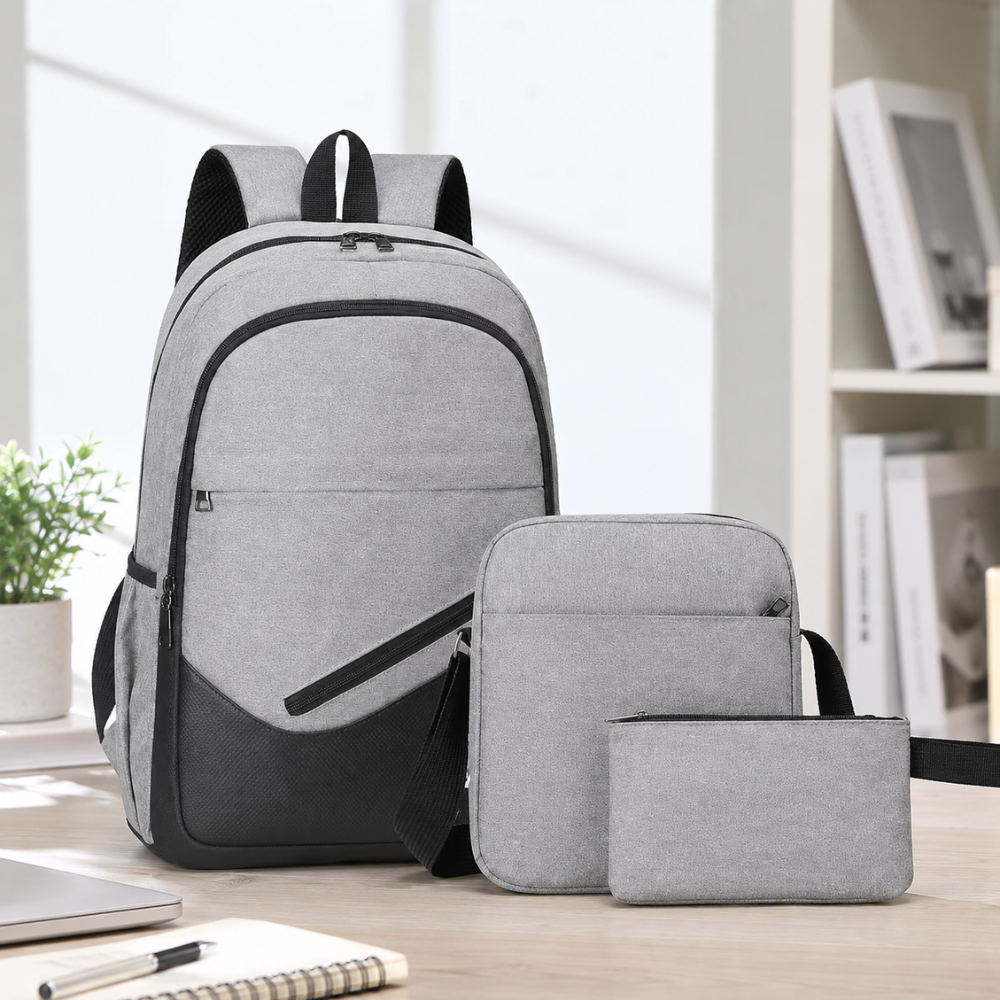 Plecak szkolny 3w1 z portem USB – zestaw z torbą na ramię i piórnikiem – 1