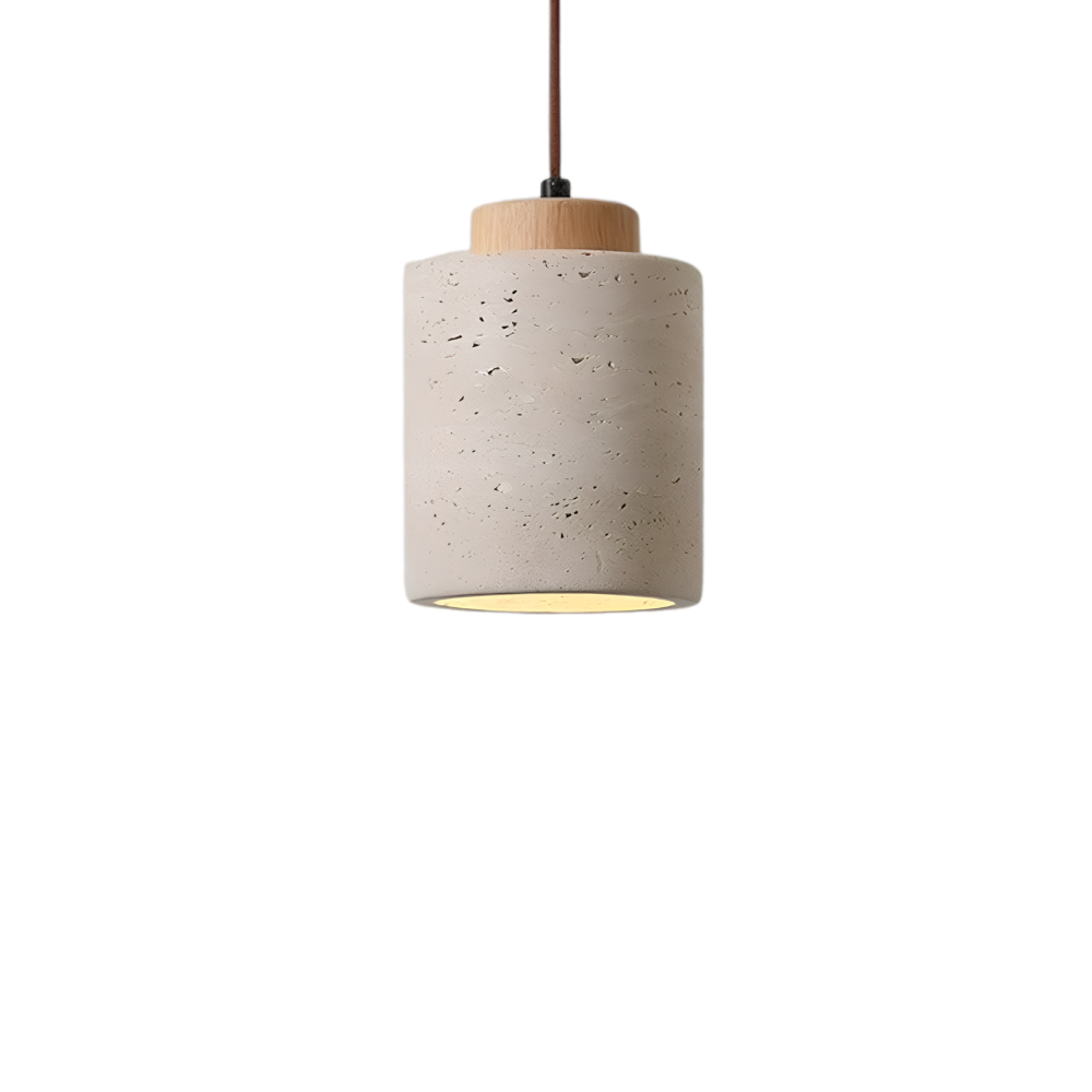 Lampa wisząca z trawertynu z dębowym wykończeniem, wysoka wersja 16,5 cm