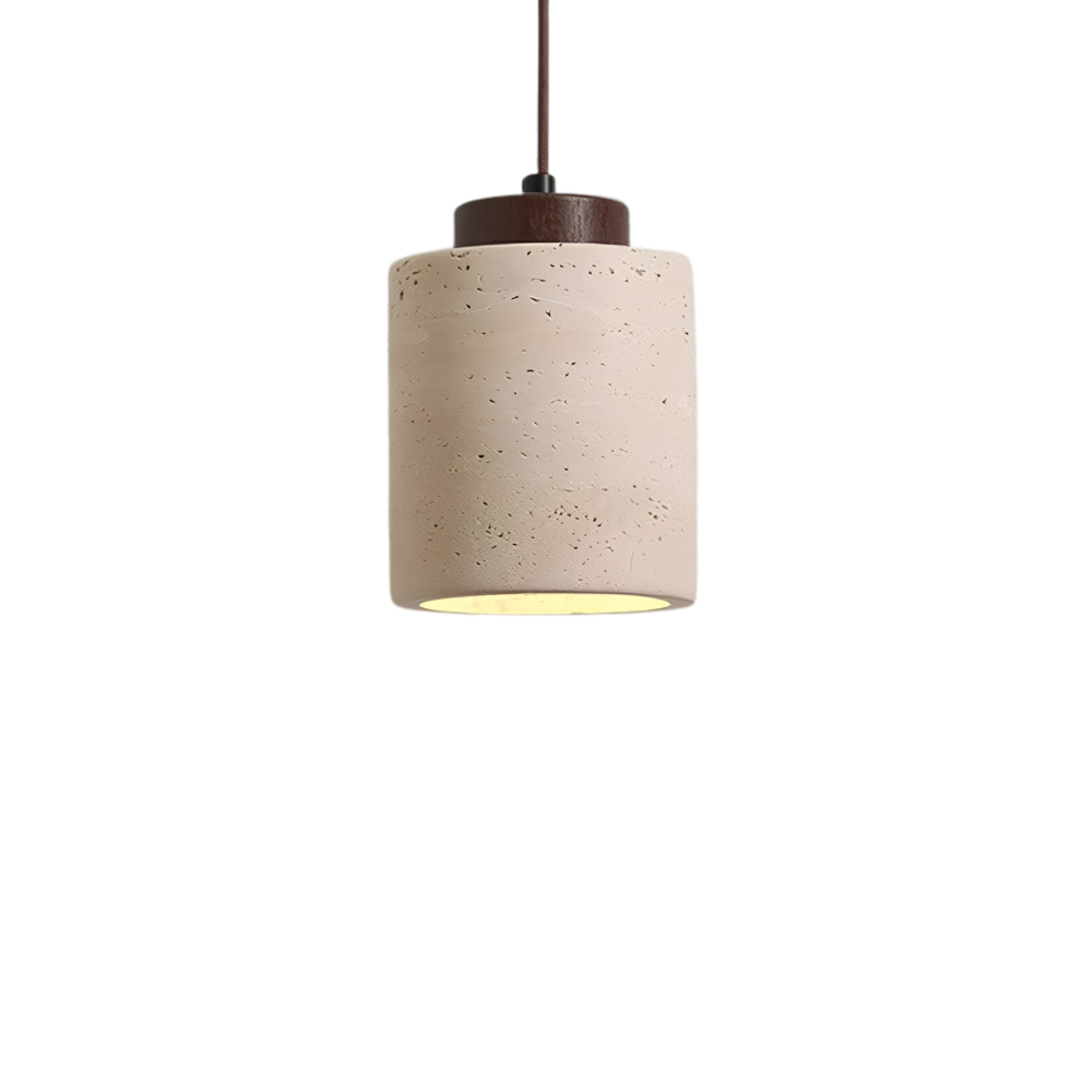 Lampa wisząca z trawertynu z orzechowym wykończeniem, wysoka wersja 16,5 cm