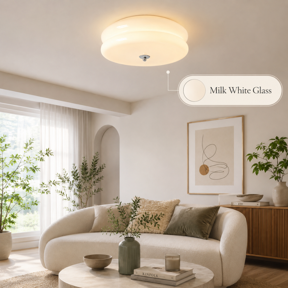Okrągła Lampa Sufitowa Natynkowa – Klosz w Stylu Mlecznego Szkła, LED do Salonu i Sypialni