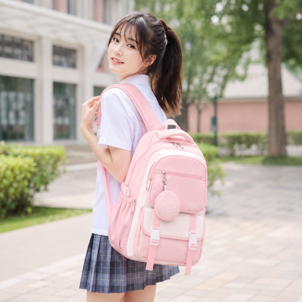 Plecak szkolny kawaii z mini torebką – lekki duży plecak z wieloma kie – 2