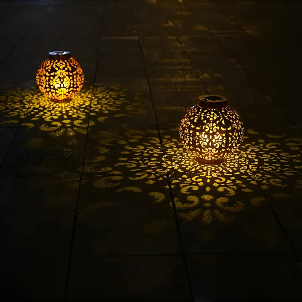 Antique Solar-Powered Garden Lantern - Round Metal Design for Charming Outdoor Illumination 1