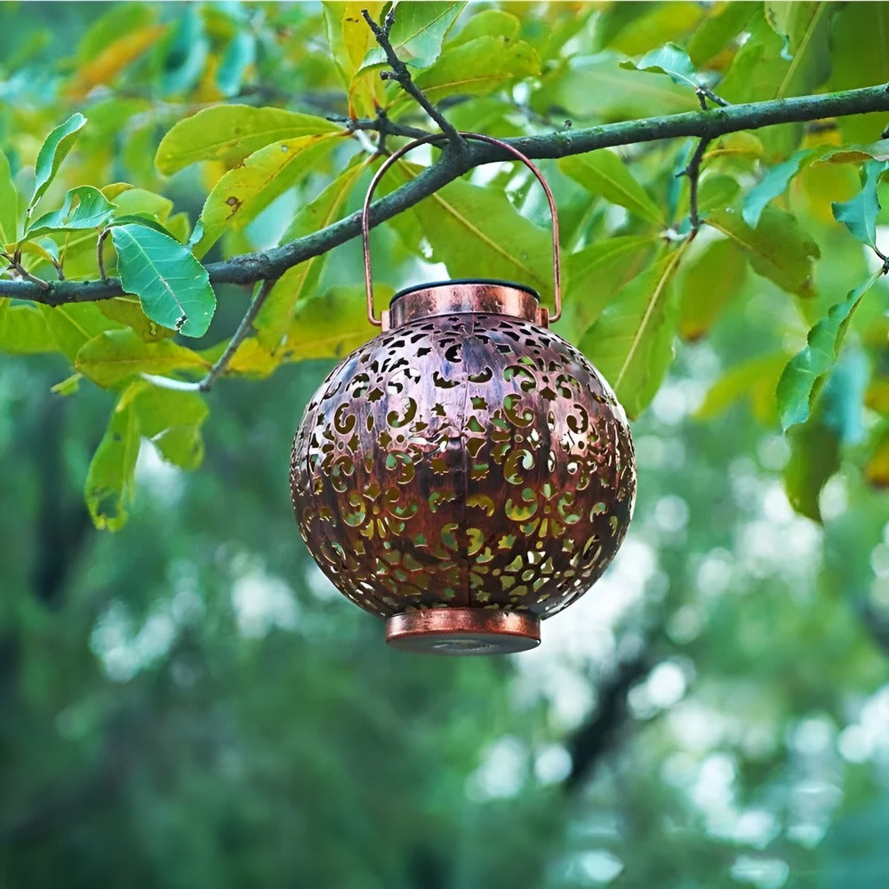 Antique Solar-Powered Garden Lantern - Round Metal Design for Charming Outdoor Illumination 4