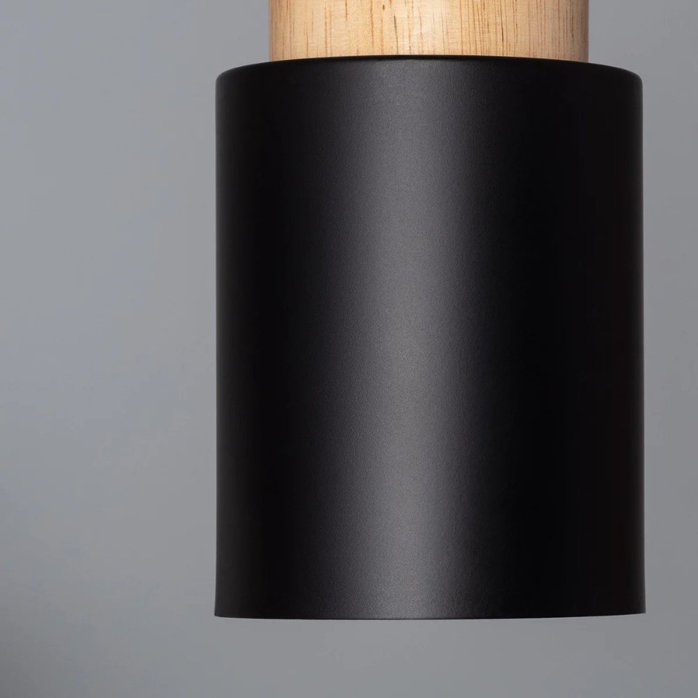 Nowoczesna Lampa Wisząca z Drewna i Metalu – Cylindryczna Lampa Sufitowa z Regulowanym Kablem