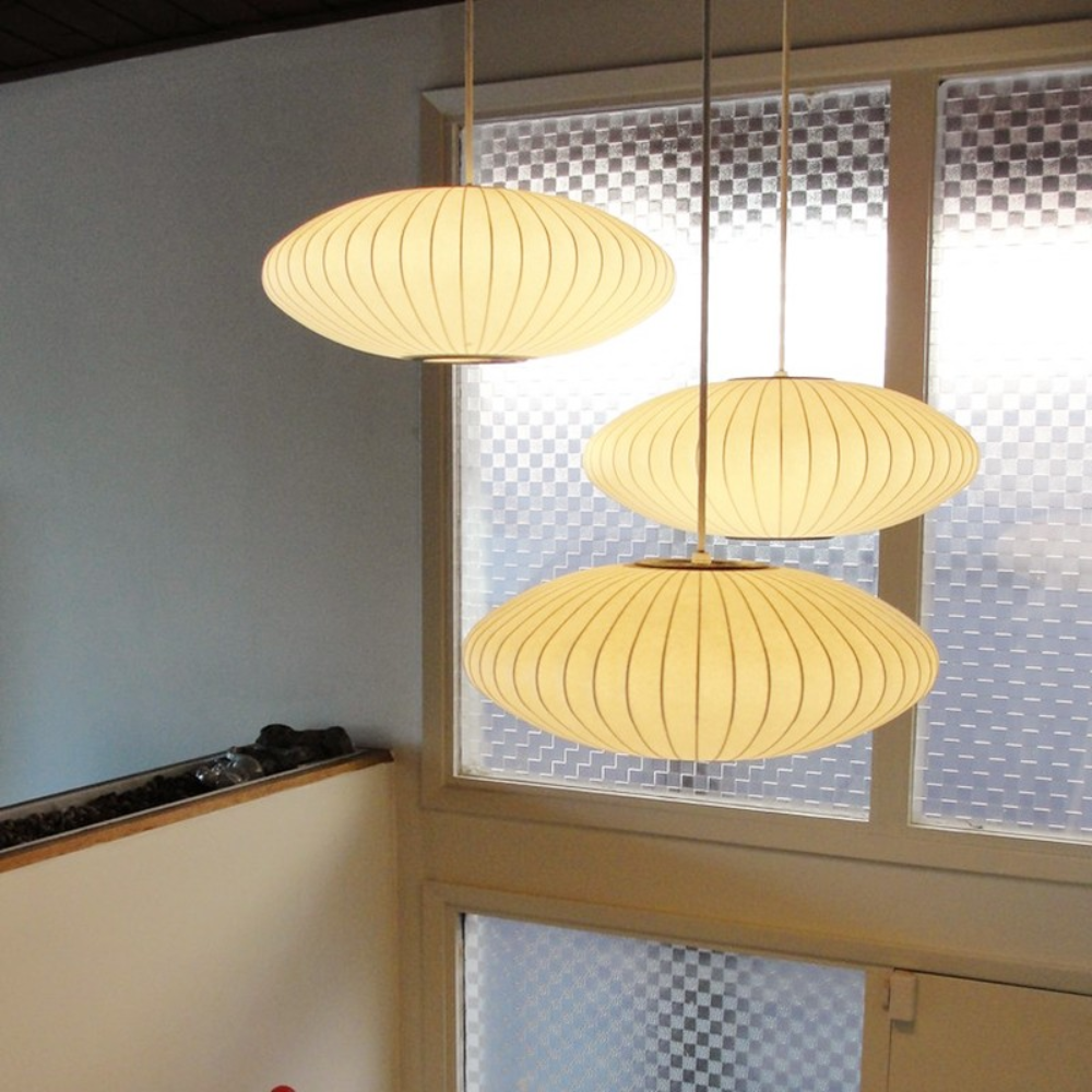 Biała Lampa Wisząca Bubble z Tkaniny – Okrągła Lampa Sufitowa z Plisowanym Kloszem do Salonu i Jadalni