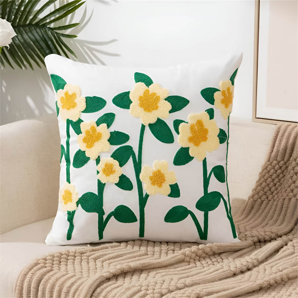 Botaniczna Poszewka na Poduszkę 45x45cm - Miękka Mikrofibra Żółta z Wzorem Kwiatowym do Sofy 10