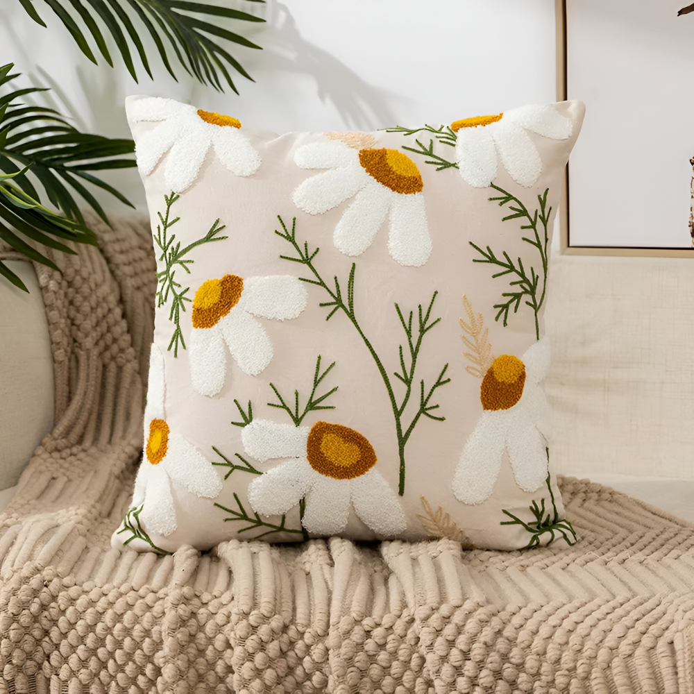 Botaniczna Poszewka na Poduszkę 45x45cm - Miękka Mikrofibra Żółta z Wzorem Kwiatowym do Sofy 11