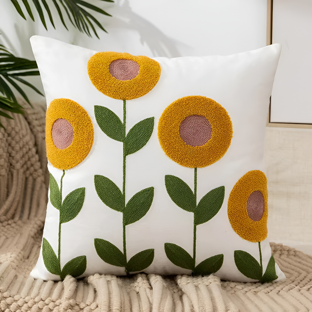 Botaniczna Poszewka na Poduszkę 45x45cm - Miękka Mikrofibra Żółta z Wzorem Kwiatowym do Sofy 13