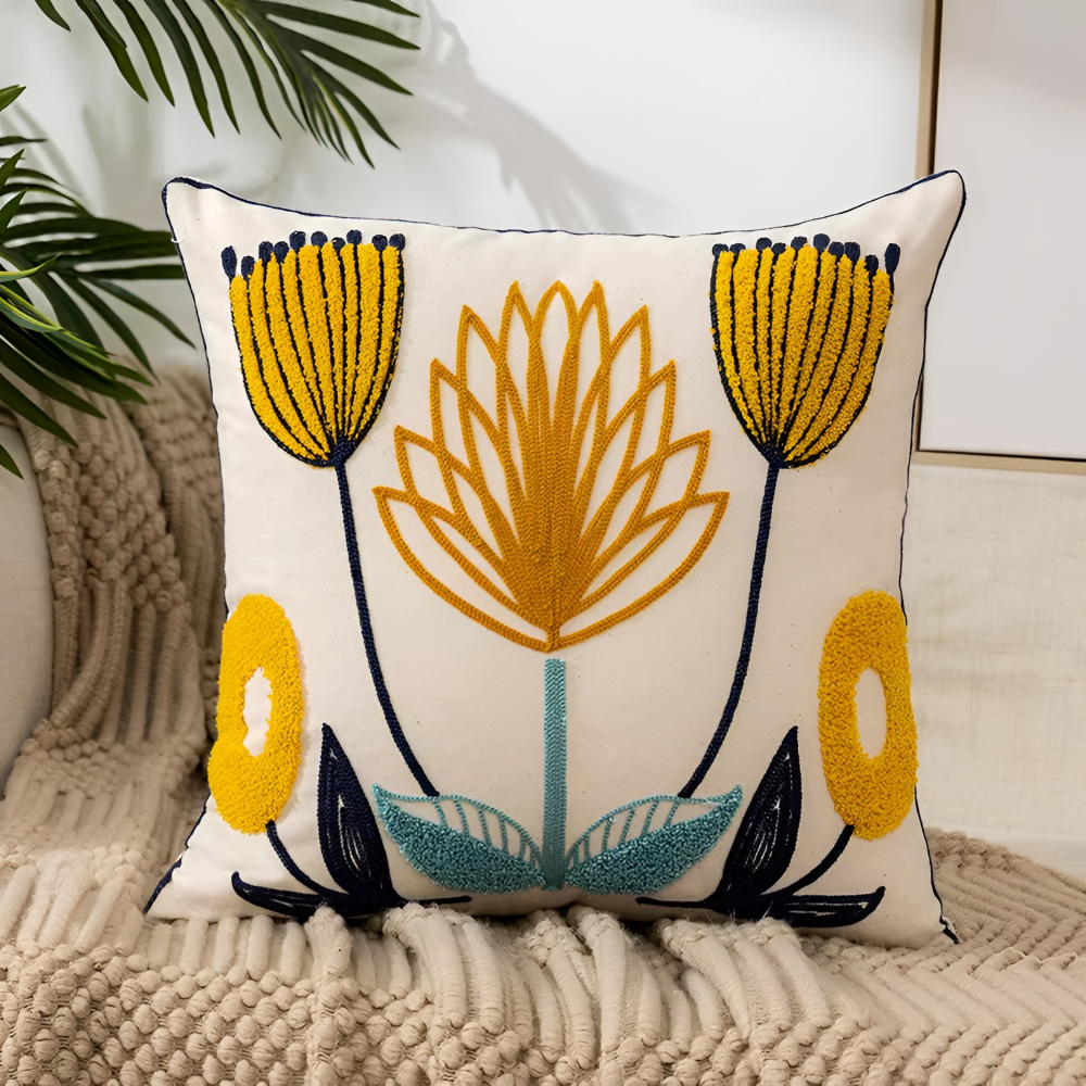 Botaniczna Poszewka na Poduszkę 45x45cm - Miękka Mikrofibra Żółta z Wzorem Kwiatowym do Sofy 14