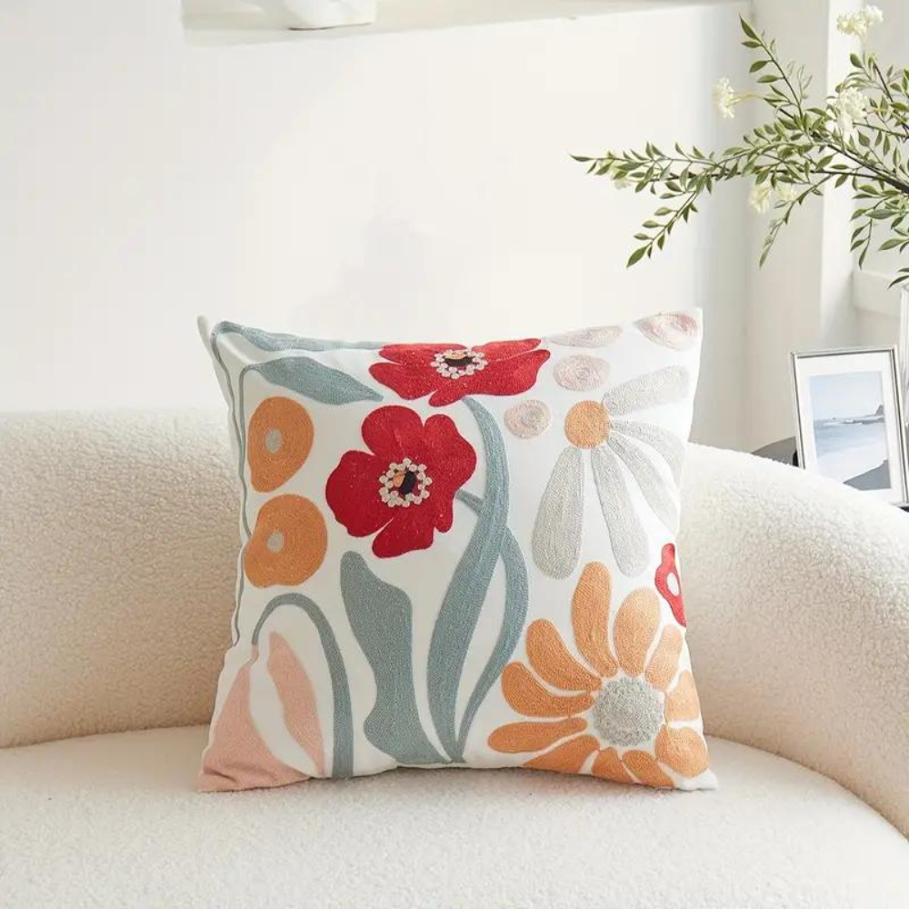 Botaniczna Poszewka na Poduszkę 45x45cm - Miękka Mikrofibra Żółta z Wzorem Kwiatowym do Sofy 4