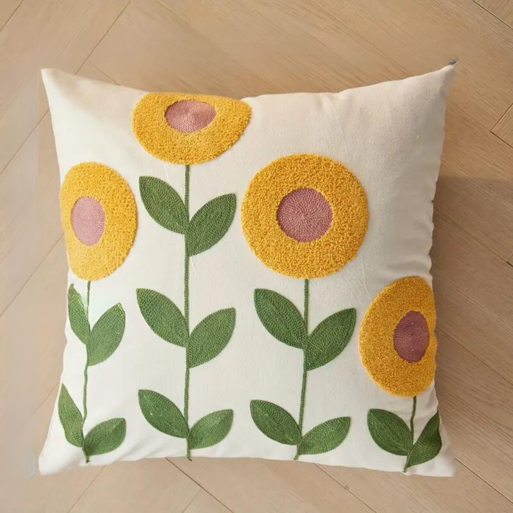 Botaniczna Poszewka na Poduszkę 45x45cm - Miękka Mikrofibra Żółta z Wzorem Kwiatowym do Sofy 6