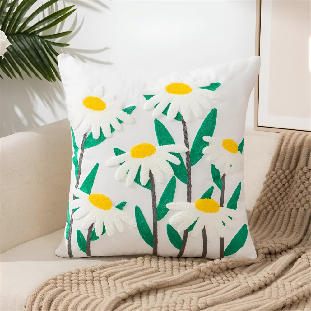Botaniczna Poszewka na Poduszkę 45x45cm - Miękka Mikrofibra Żółta z Wzorem Kwiatowym do Sofy 9