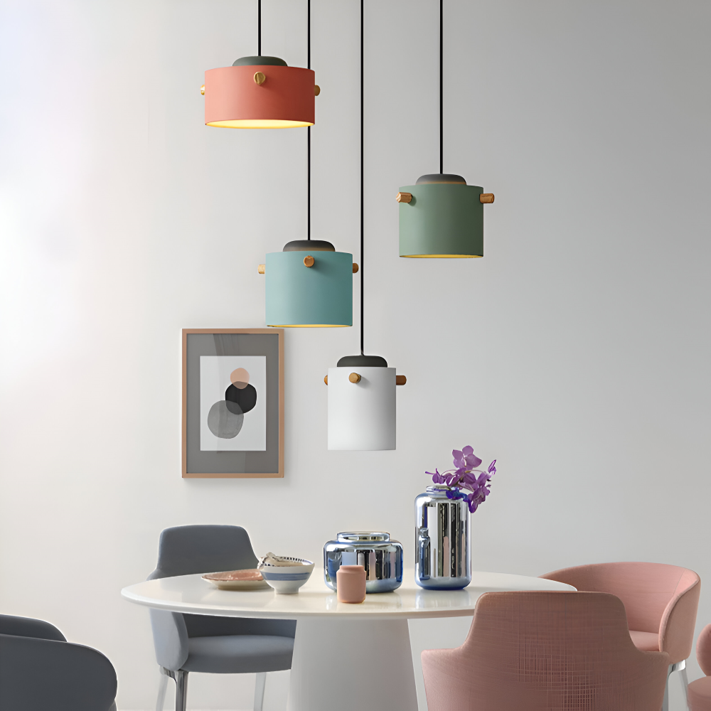 Lampa wisząca pojedyncza LED z drewnianym detalem – cylindryczny klosz 15 do 21 cm, 4 kolory