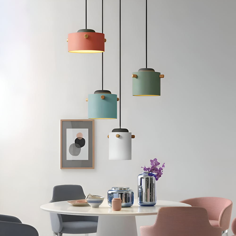 Lampa wisząca pojedyncza LED z drewnianym detalem – cylindryczny klosz 15 do 21 cm, 4 kolory