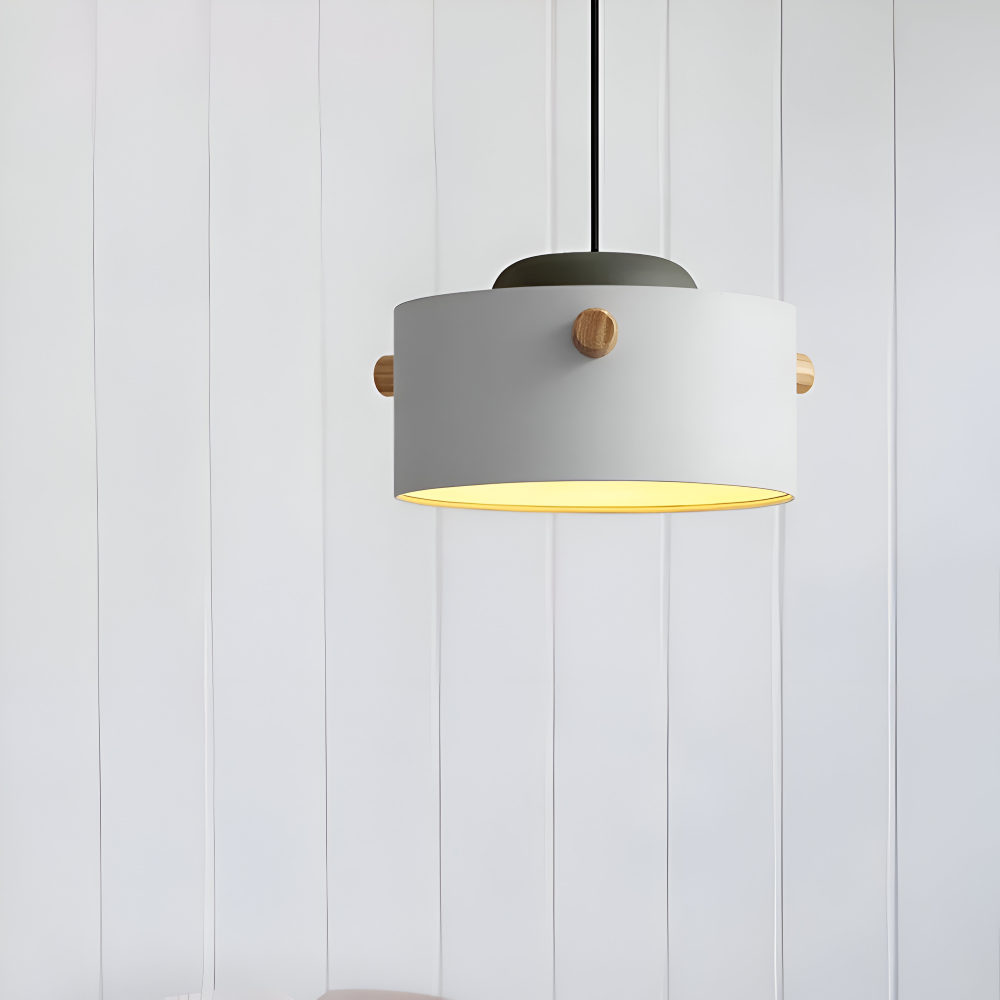 Lampa wisząca pojedyncza LED z drewnianym detalem – cylindryczny klosz 15 do 21 cm, 4 kolory