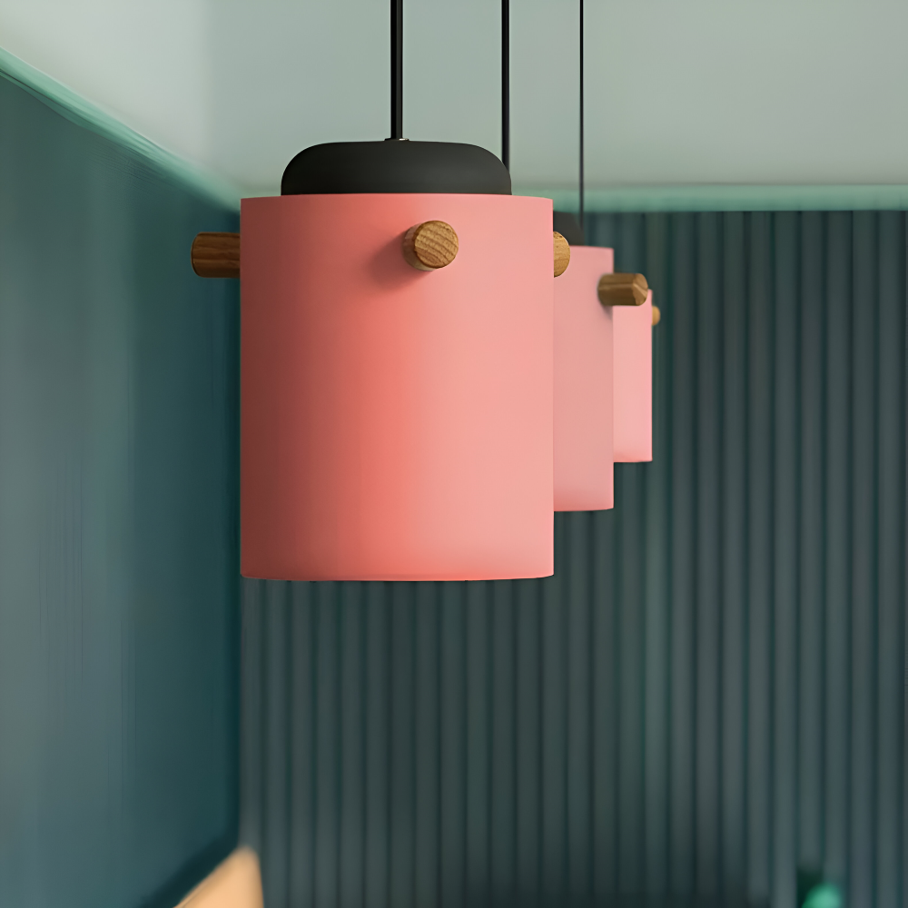 Lampa wisząca pojedyncza LED z drewnianym detalem – cylindryczny klosz 15 do 21 cm, 4 kolory