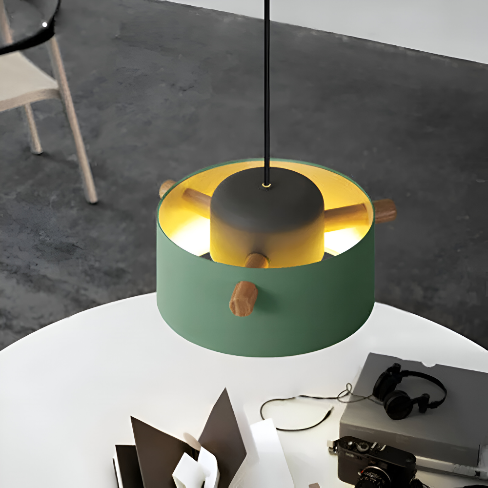 Lampa wisząca pojedyncza LED z drewnianym detalem – cylindryczny klosz 15 do 21 cm, 4 kolory