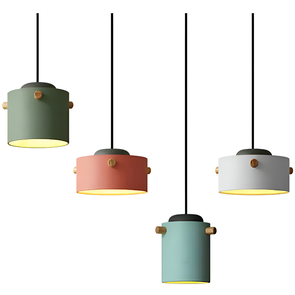 Lampa wisząca pojedyncza LED z drewnianym detalem – cylindryczny klosz 15 do 21 cm, 4 kolory