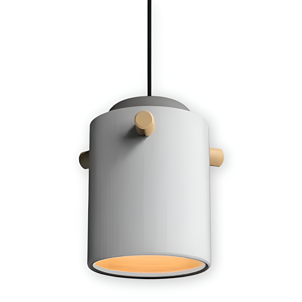 Lampa wisząca pojedyncza LED z drewnianym detalem – cylindryczny klosz 15 do 21 cm, 4 kolory