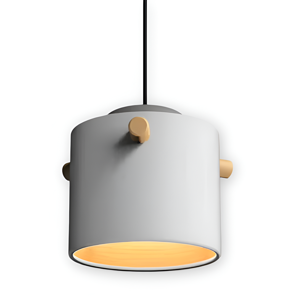 Lampa wisząca pojedyncza LED z drewnianym detalem – cylindryczny klosz 15 do 21 cm, 4 kolory