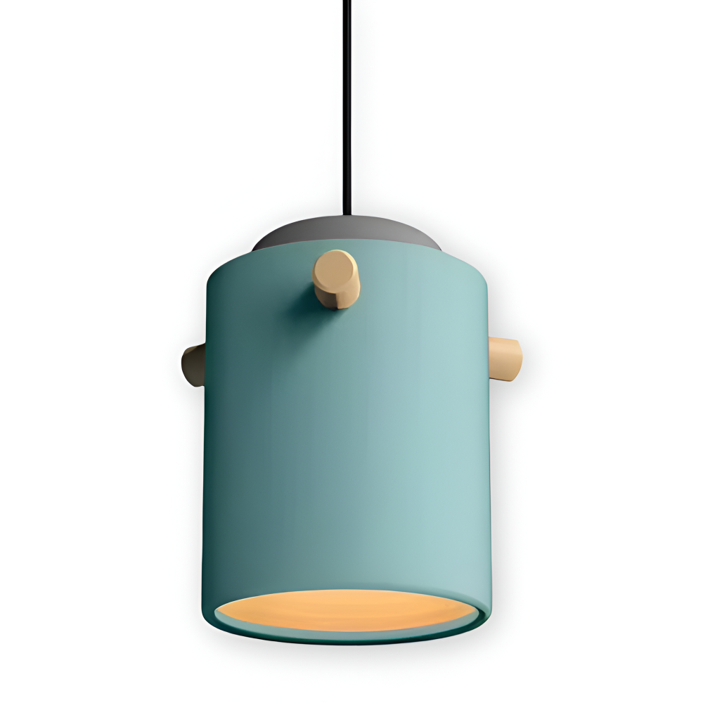 Lampa wisząca pojedyncza LED z drewnianym detalem – cylindryczny klosz 15 do 21 cm, 4 kolory