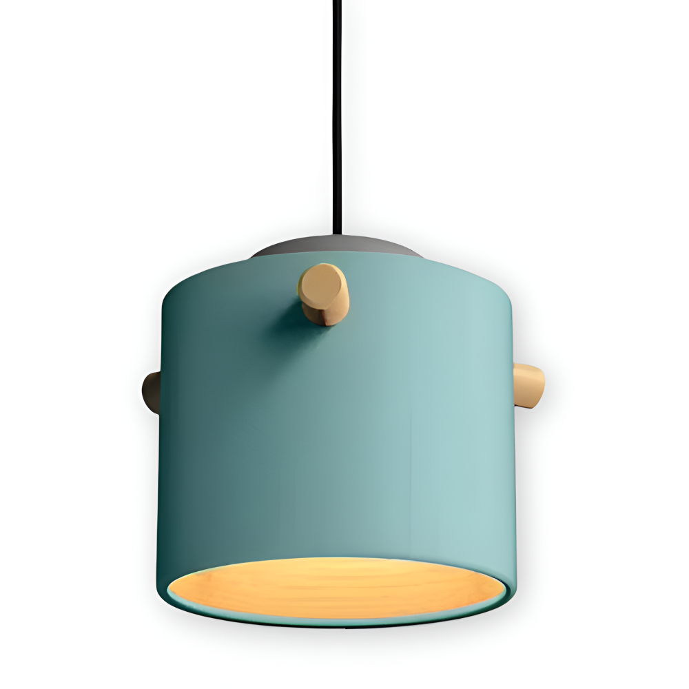 Lampa wisząca pojedyncza LED z drewnianym detalem – cylindryczny klosz 15 do 21 cm, 4 kolory