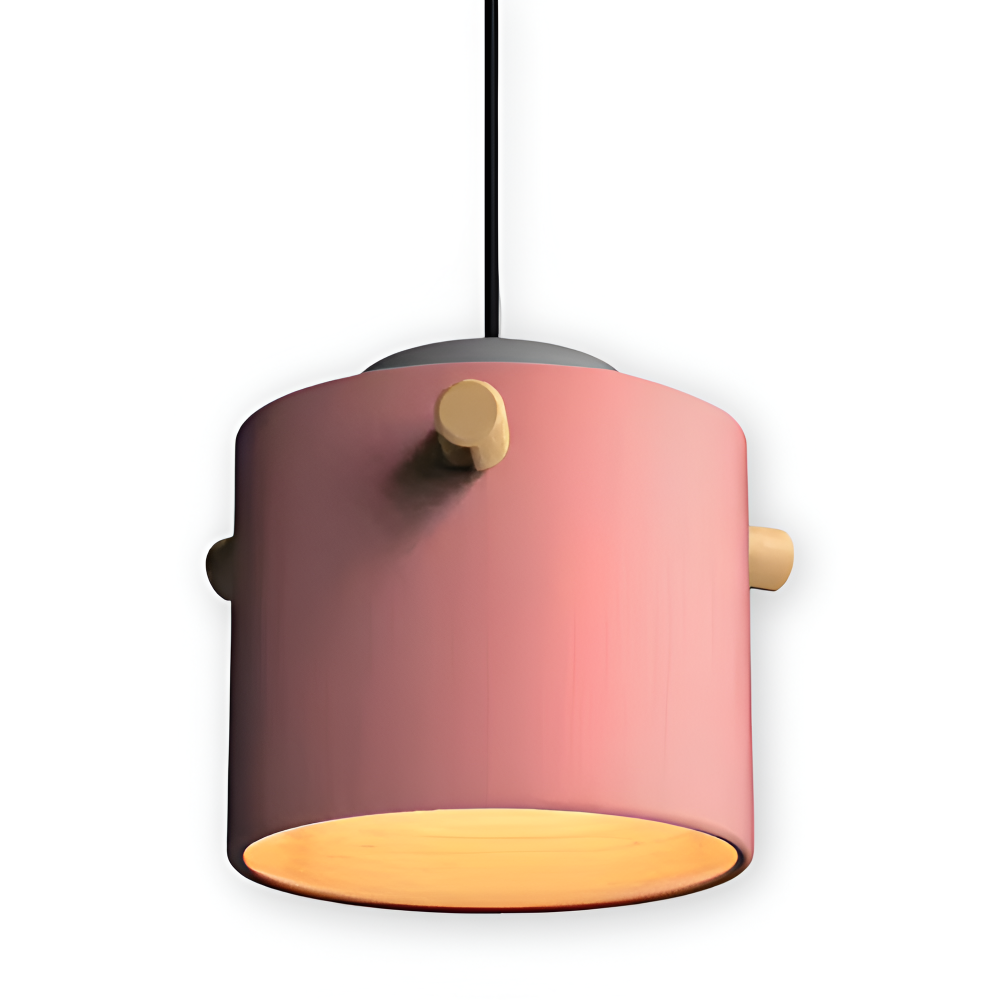Lampa wisząca pojedyncza LED z drewnianym detalem – cylindryczny klosz 15 do 21 cm, 4 kolory