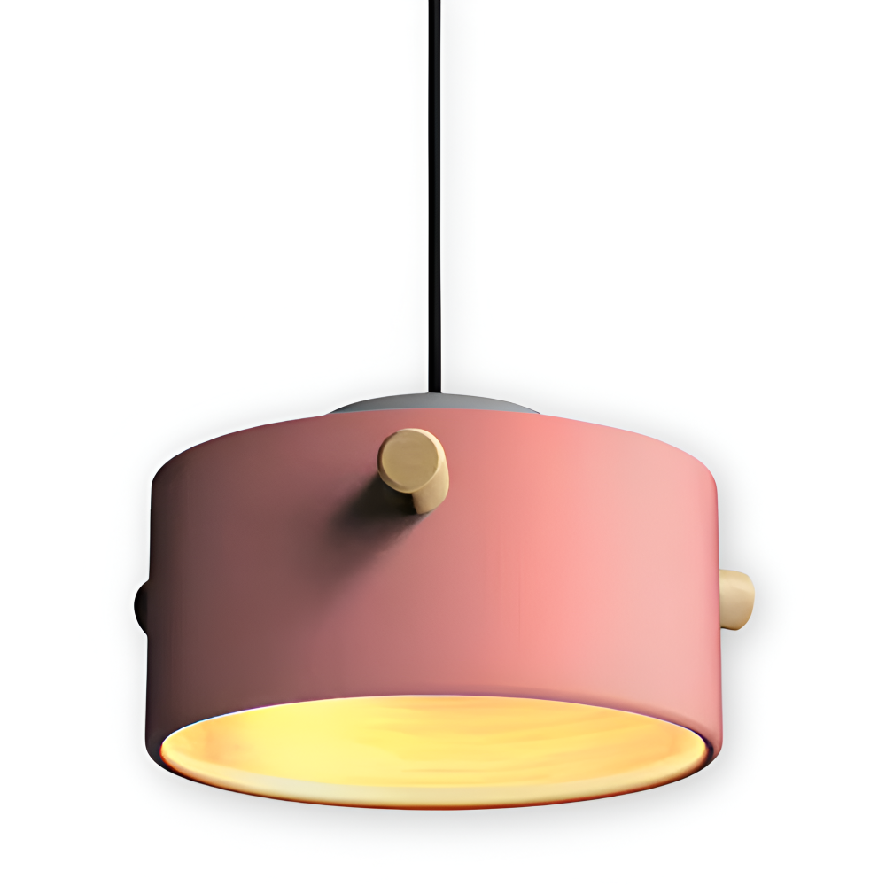 Lampa wisząca pojedyncza LED z drewnianym detalem – cylindryczny klosz 15 do 21 cm, 4 kolory