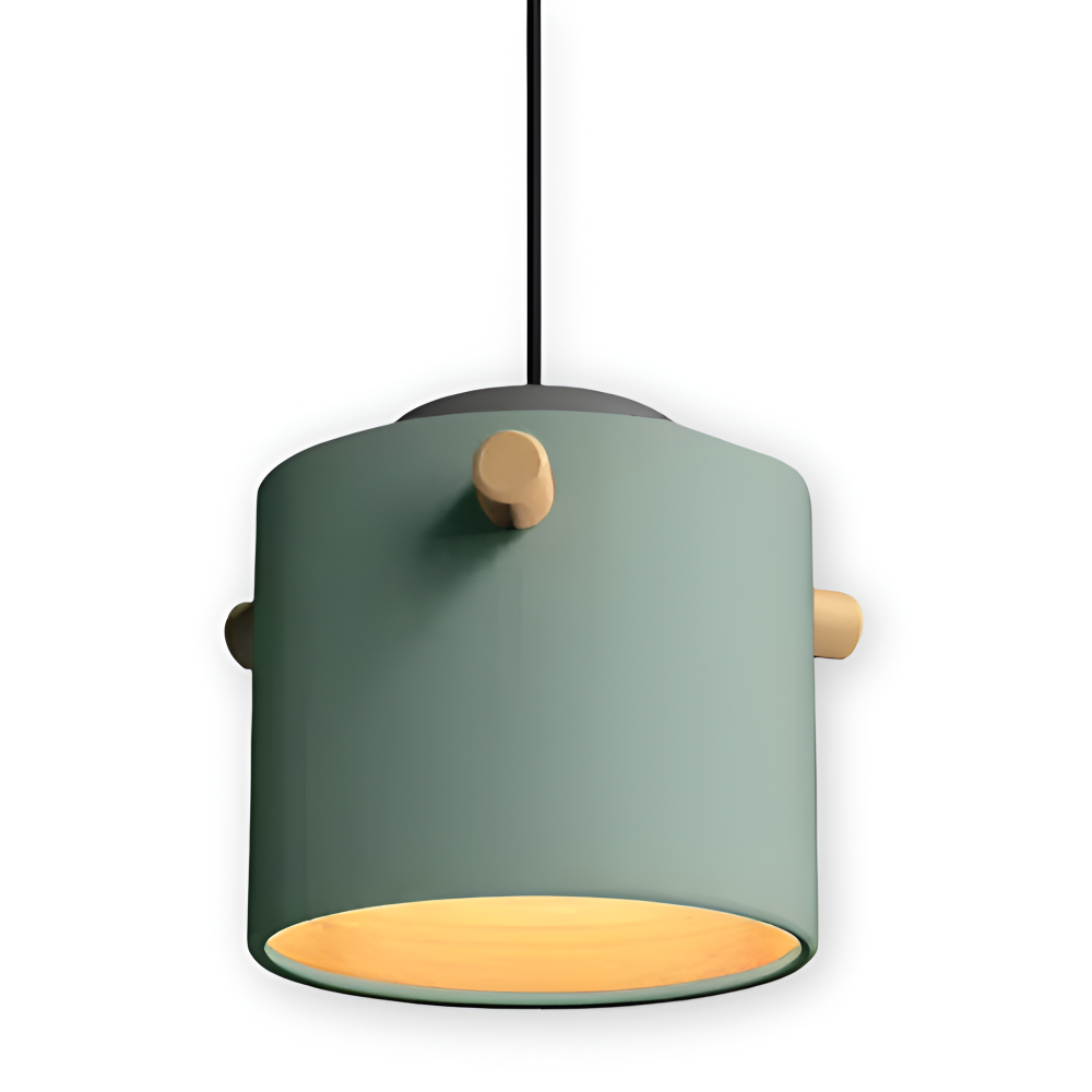 Lampa wisząca pojedyncza LED z drewnianym detalem – cylindryczny klosz 15 do 21 cm, 4 kolory