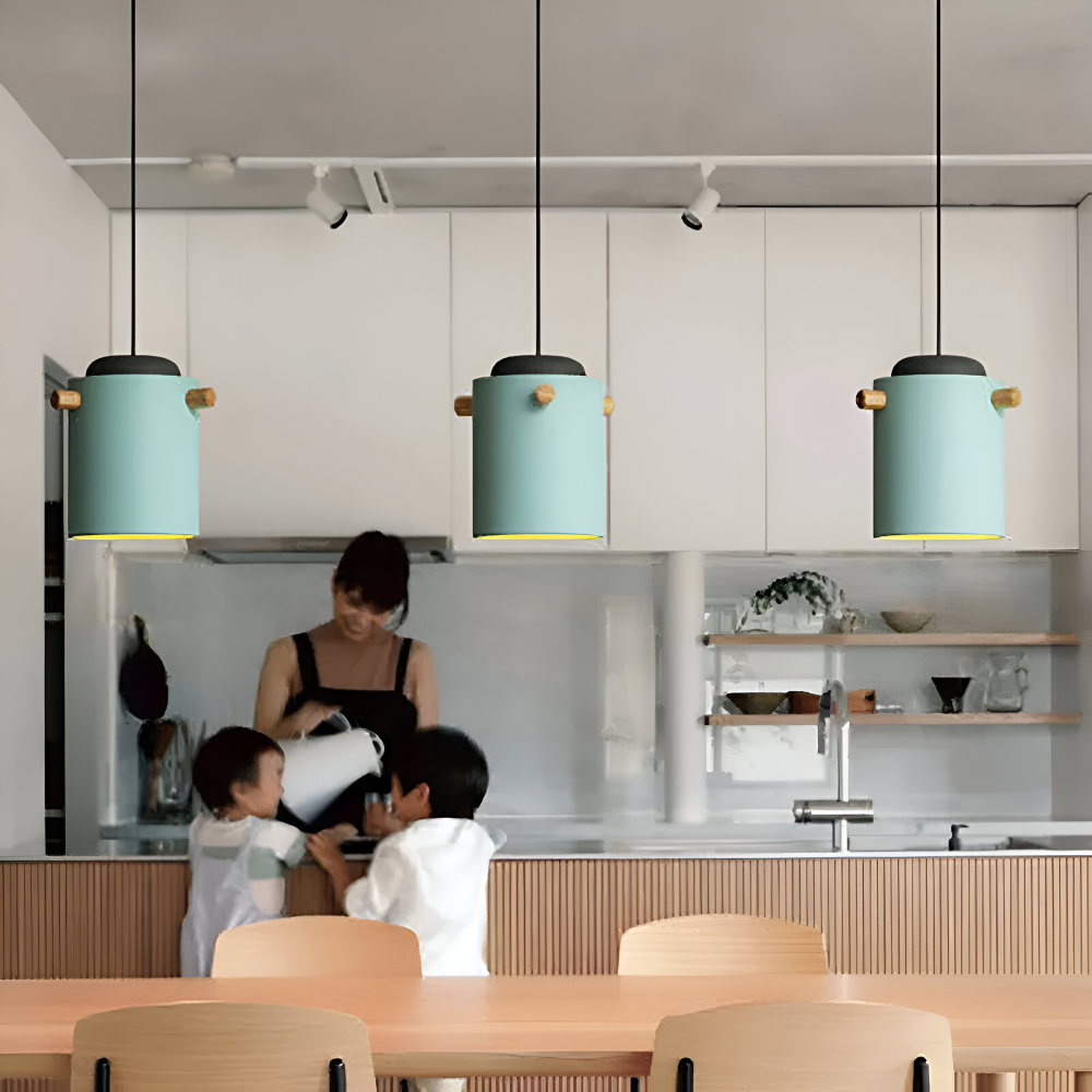 Lampa wisząca pojedyncza LED z drewnianym detalem – cylindryczny klosz 15 do 21 cm, 4 kolory