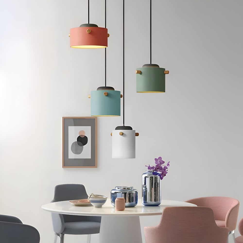 Lampa wisząca pojedyncza LED z drewnianym detalem – cylindryczny klosz 15 do 21 cm, 4 kolory