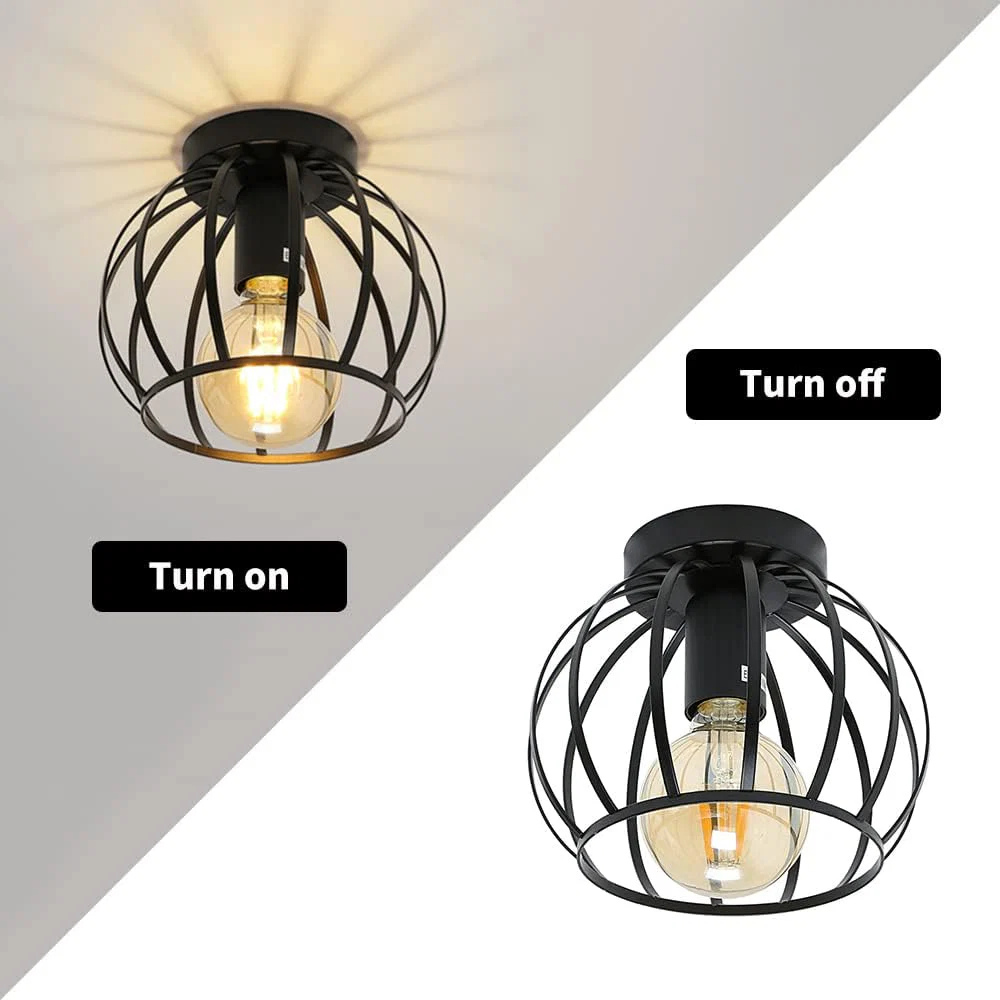 Czarna Metalowa Lampa Sufitowa LED – Geometryczny Plafon z Ażurowym Kloszem do Korytarza i Przedpokoju