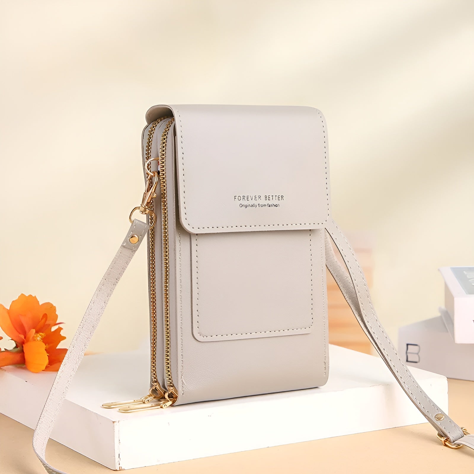 Damska torba na ramię z przegródką na telefon komórkowy – Mała skórzana torebka typu crossbody z przegródkami na karty, zamkiem błyskawicznym i paskiem na ramię 10