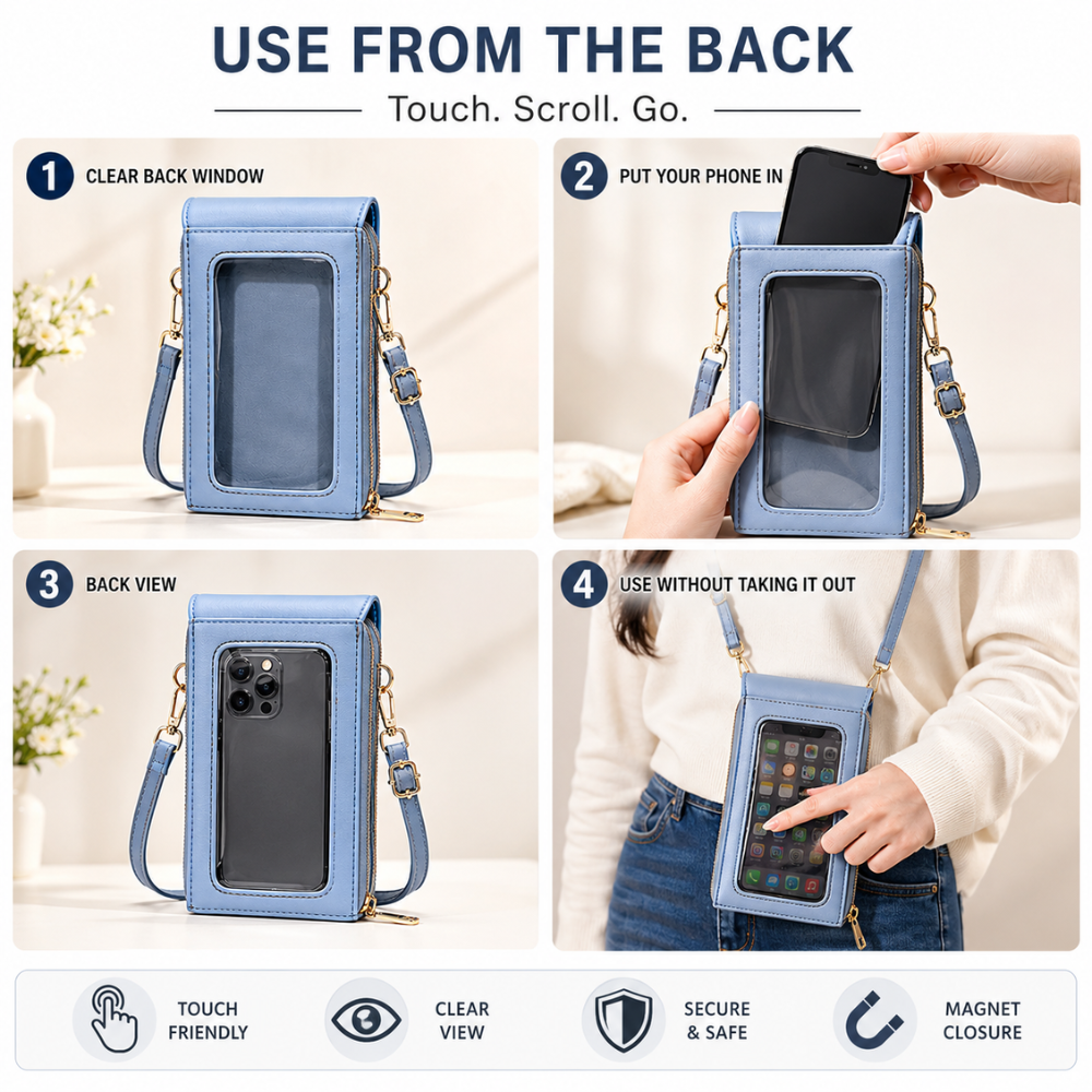 Damska torba na ramię z przegródką na telefon komórkowy – Mała skórzana torebka typu crossbody z przegródkami na karty, zamkiem błyskawicznym i paskiem na ramię 2