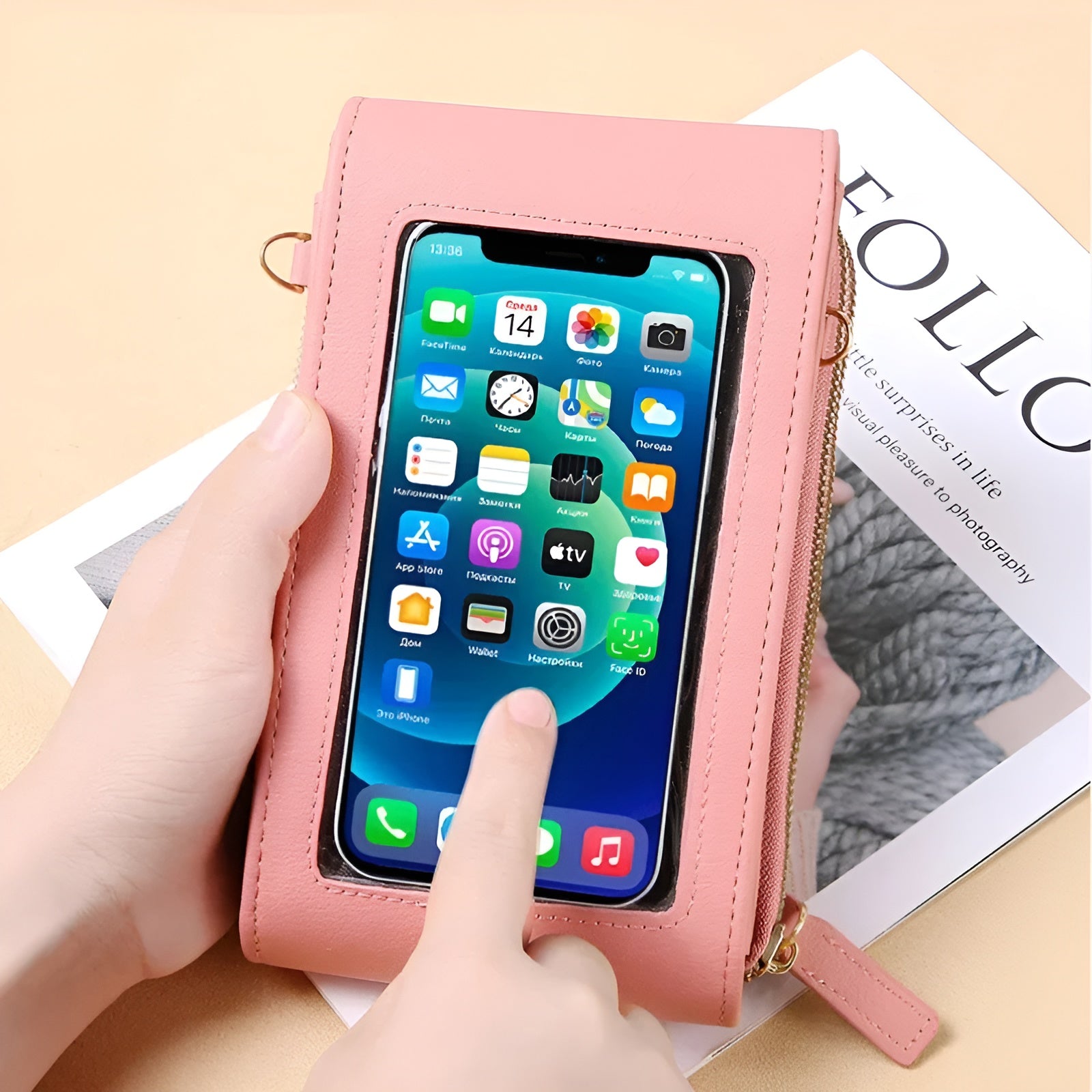 Damska torba na ramię z przegródką na telefon komórkowy – Mała skórzana torebka typu crossbody z przegródkami na karty, zamkiem błyskawicznym i paskiem na ramię 5
