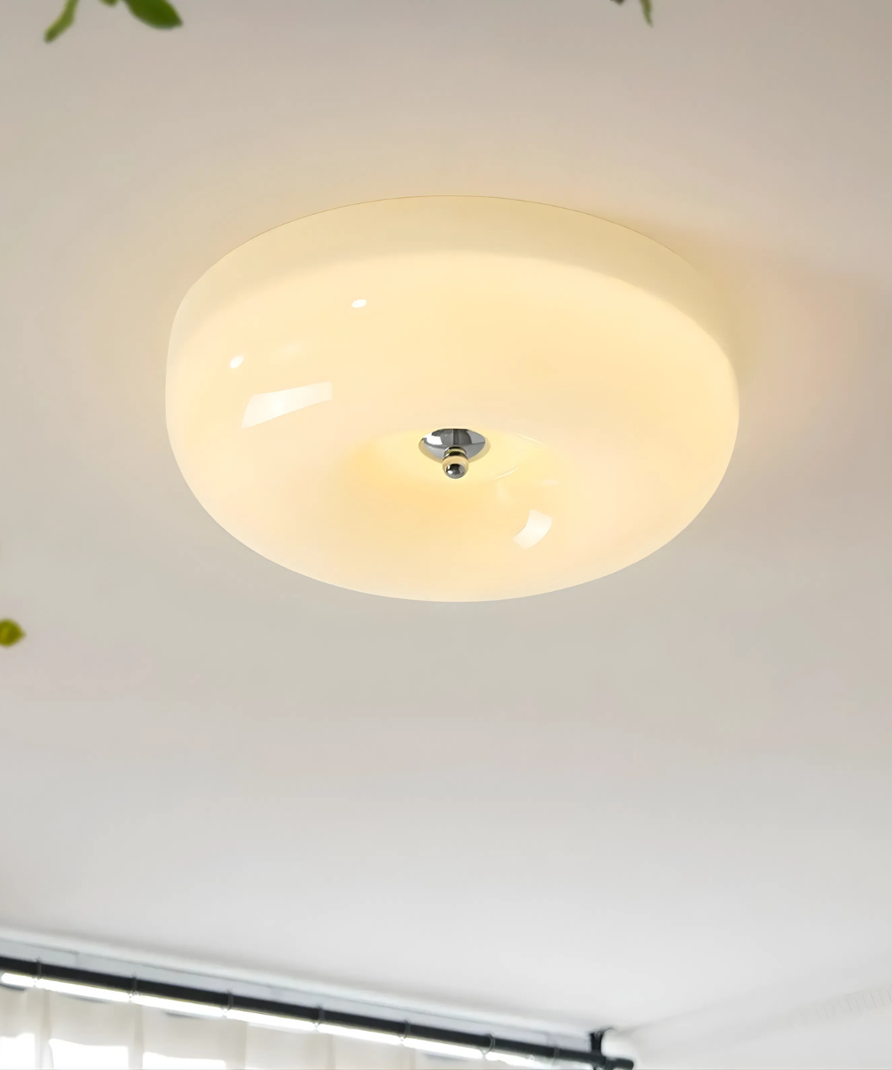 Lampa sufitowa LED donut Ø 32 lub 40 cm – szklany plafon w kolorze kremowym do salonu i sypialni