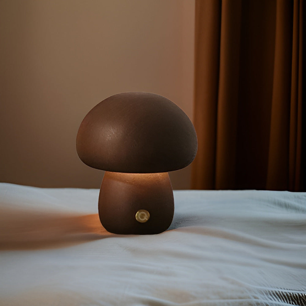 Magical Wooden Mushroom Night Lamp - LED Cozy Light for Kids Room Decor - 9