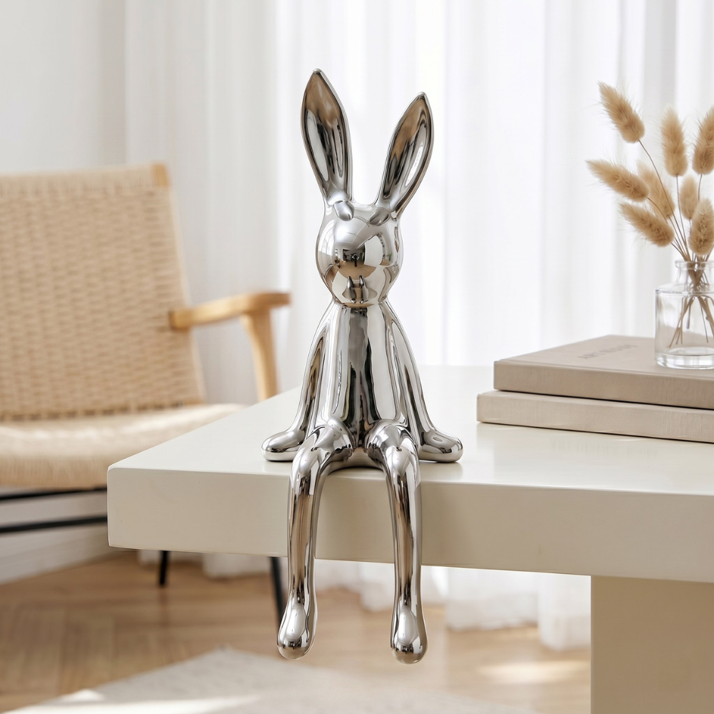 Elegancki Błyszczący Ceramiczny Królik - Złoty Dekoracyjny Element do Wnętrz