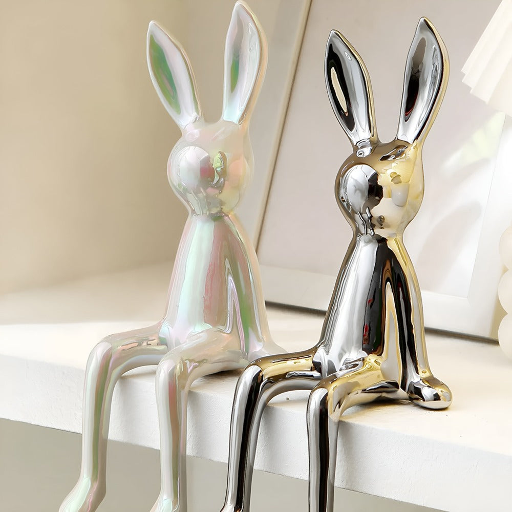 Elegancki Błyszczący Ceramiczny Królik - Złoty Dekoracyjny Element do Wnętrz 2