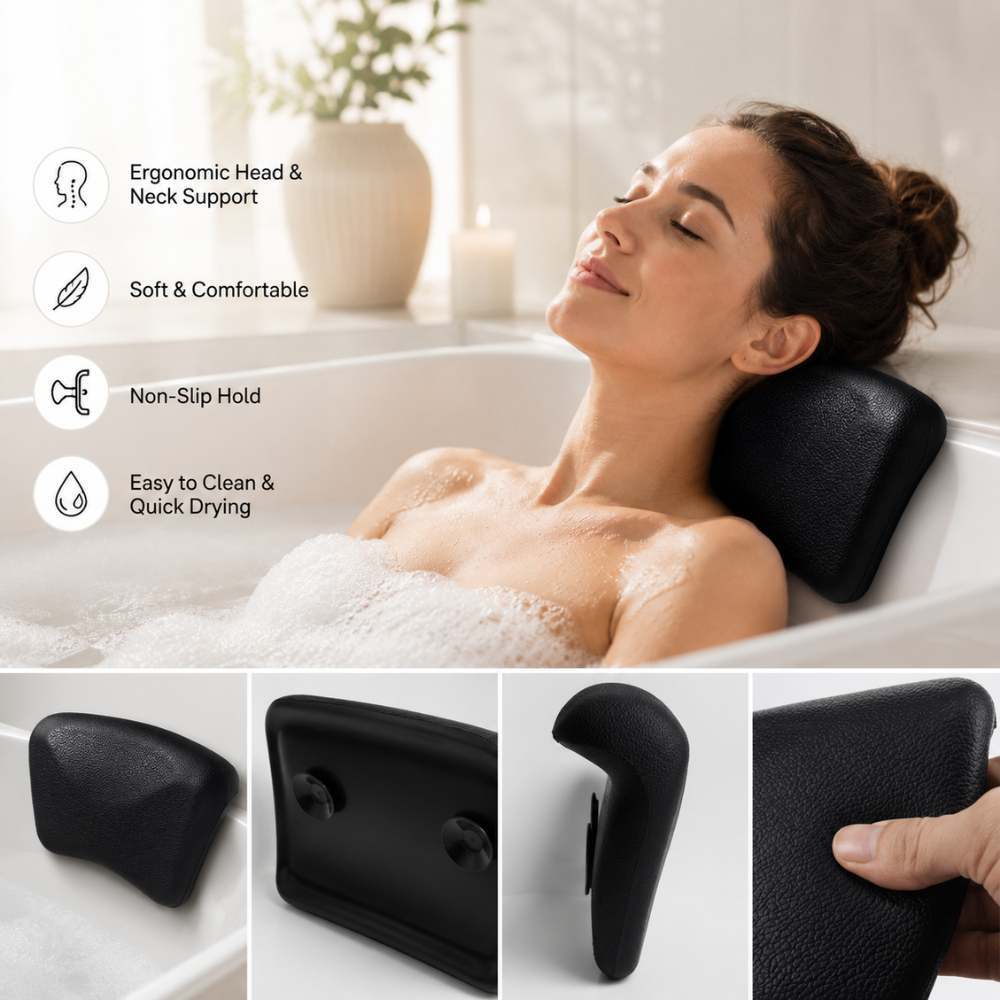 Ergonomiczna poduszka do wanny – miękka poduszka pod szyję do wanny z antypoślizgowym uchwytem 3