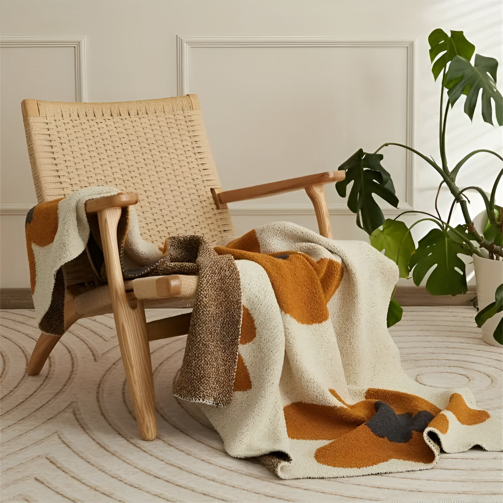 Koc w kwiaty dwustronny – dziergany pled 120x150 cm na fotel, kanapę i łóżko
