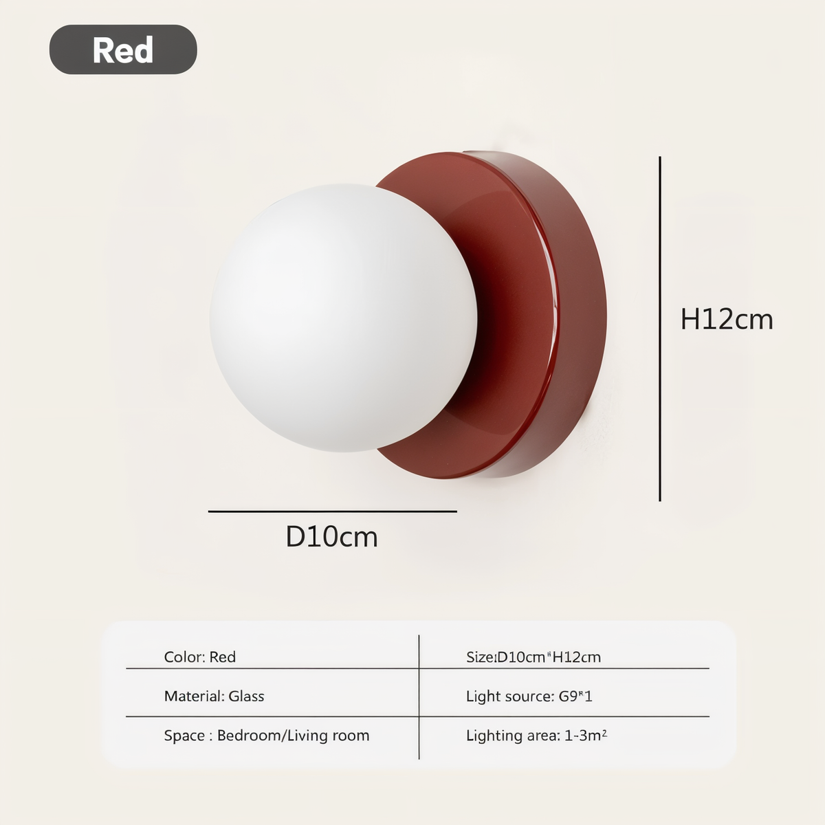 Kinkiet do sypialni ze szklaną kulą – lampa ścienna G9 12 cm w 5 kolorach